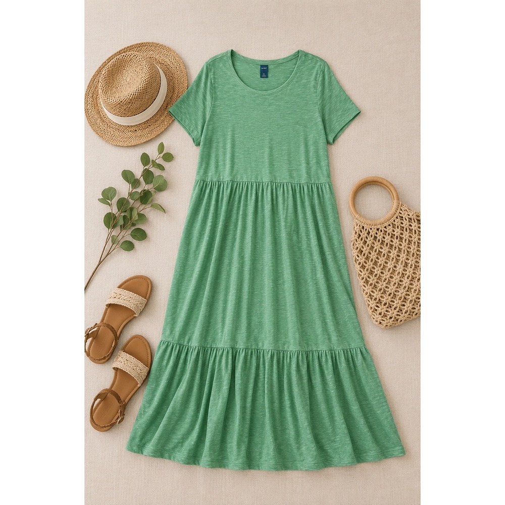 Old Navy Green Tiered Maxi Dress XL Stretch Casual Cottagecore Boho Everyday